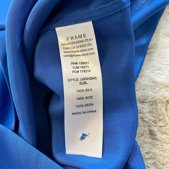 NWT💝FRAME Gillian Silk Collared Puff-Sleeve Top in Slate Blue Size S - Picture 13 of 16